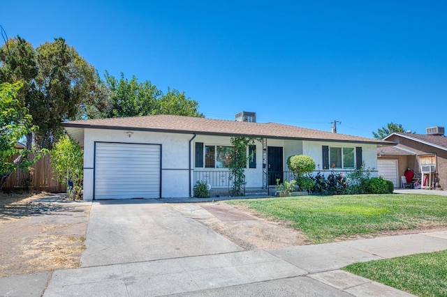 1821 W Lansing Way, Fresno, CA 93705 - ranch-style home with an attached garage, concrete driveway, stucco siding, and a porch