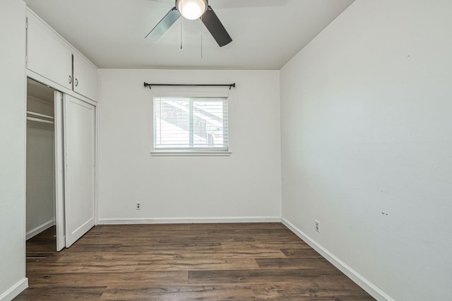 1821 W Lansing Way, Fresno, CA 93705 - unfurnished bedroom featuring dark wood-style flooring, a closet, and ceiling fan
