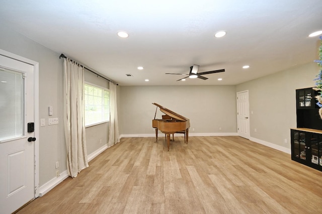25190 Elwood Rd, Sanger, CA 93657 - unfurnished living room featuring recessed lighting, light wood-style floors, and a ceiling fan