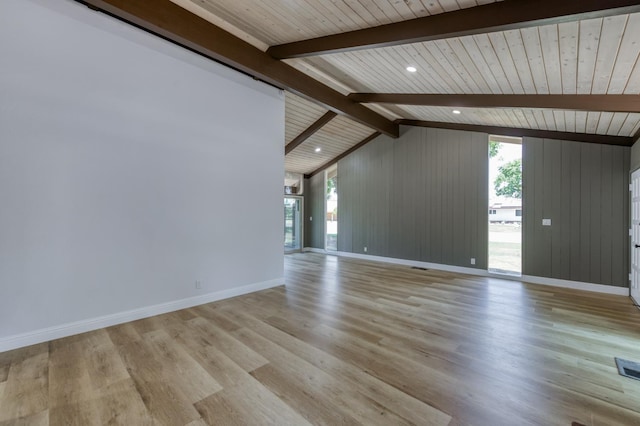 1904 S Fairway Ave, Fresno, CA 93727 - unfurnished living room with light wood-style floors, wood ceiling, and wood walls