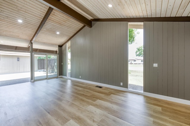 1904 S Fairway Ave, Fresno, CA 93727 - empty room featuring wood finished floors, wooden walls, healthy amount of natural light, and wood ceiling