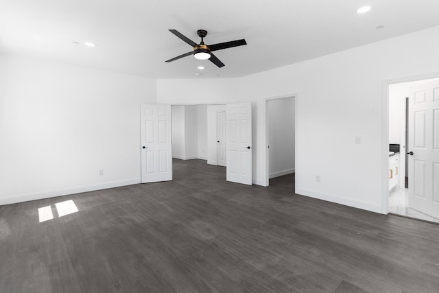 36950 Pauline Ave, Madera, CA 93636 - unfurnished bedroom featuring dark wood finished floors, recessed lighting, and a ceiling fan