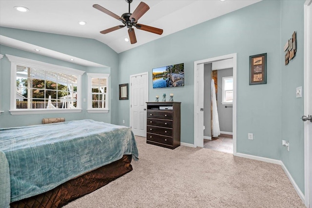 1440 E Fountain Way, Fresno, CA 93704 - carpeted bedroom with lofted ceiling, recessed lighting, and ceiling fan