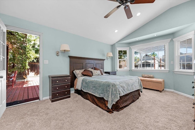 1440 E Fountain Way, Fresno, CA 93704 - carpeted bedroom featuring vaulted ceiling, recessed lighting, access to exterior, and ceiling fan