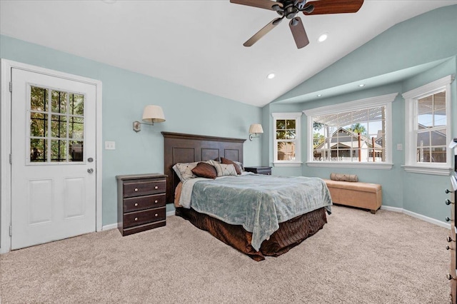 1440 E Fountain Way, Fresno, CA 93704 - bedroom featuring carpet flooring, vaulted ceiling, recessed lighting, and a ceiling fan