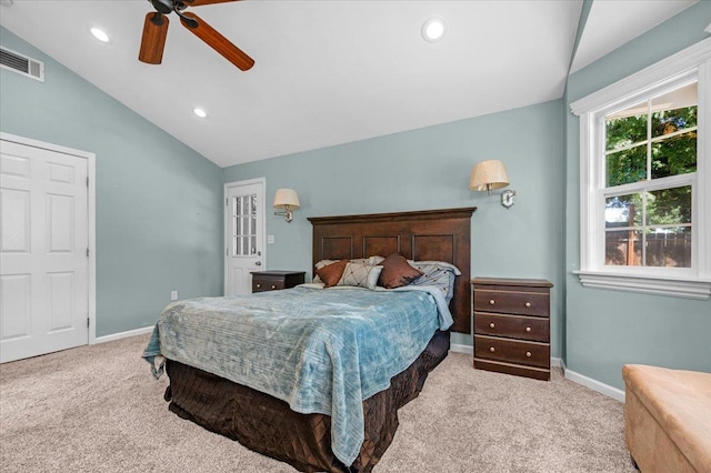 1440 E Fountain Way, Fresno, CA 93704 - carpeted bedroom with vaulted ceiling, recessed lighting, and a ceiling fan