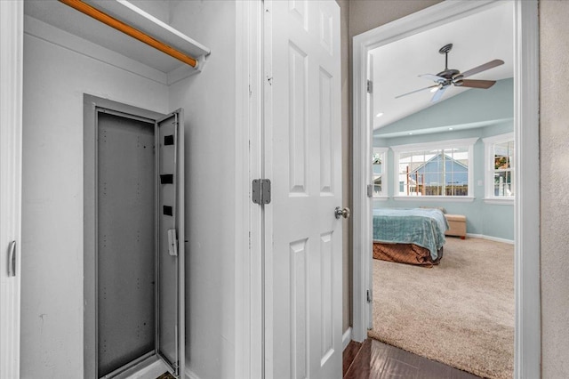1440 E Fountain Way, Fresno, CA 93704 - hall featuring lofted ceiling and dark carpet