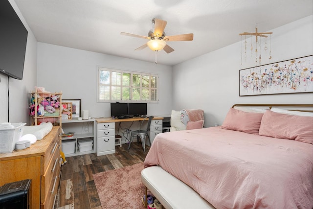 2344 E Menlo Ave, Fresno, CA 93710 - bedroom with dark wood-type flooring, a desk, and a ceiling fan