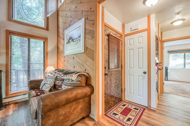 40904 Mill Run Ln Unit 60, Shaver Lake, CA 93664 - entrance foyer with baseboard heating, wood finished floors, and wooden walls