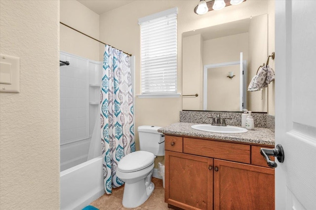 2481 S Via Versilia Dr, Fresno, CA 93727 - full bath featuring vanity, shower / bathtub combination with curtain, and tile patterned flooring