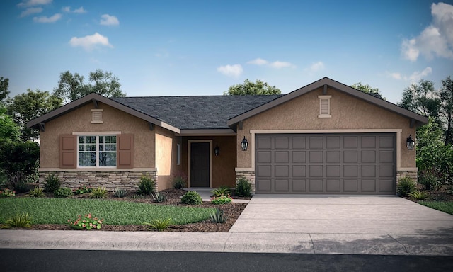 2115 W Van Gogh St Unit Bt204, Hanford, CA 93230 - view of front facade featuring stone siding, stucco siding, an attached garage, and driveway