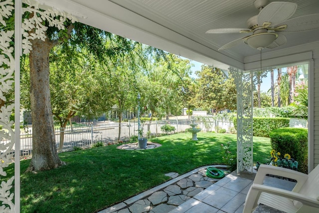 321 E Brown, Fresno, CA 93704 - view of yard featuring ceiling fan and a patio area