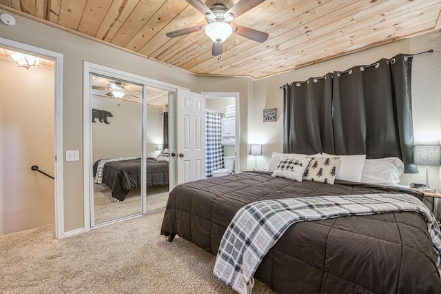 40748 Mill Run Ln Unit 5, Shaver Lake, CA 93664 - carpeted bedroom with wood ceiling, a closet, and ceiling fan