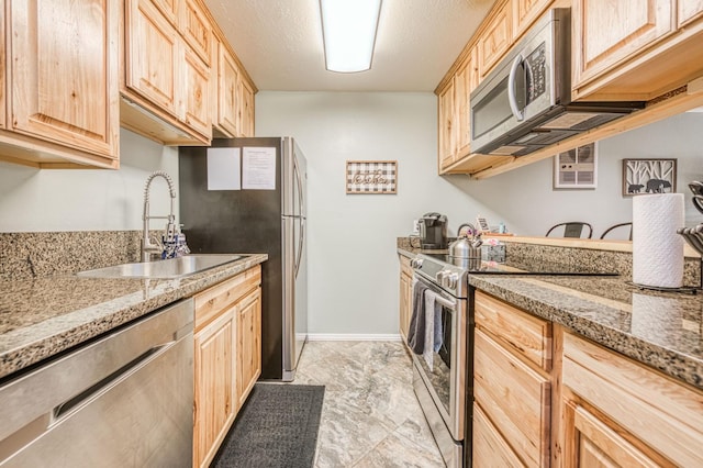 40748 Mill Run Ln Unit 5, Shaver Lake, CA 93664 - kitchen featuring stainless steel appliances, light brown cabinets, light stone countertops, and light marble finish flooring