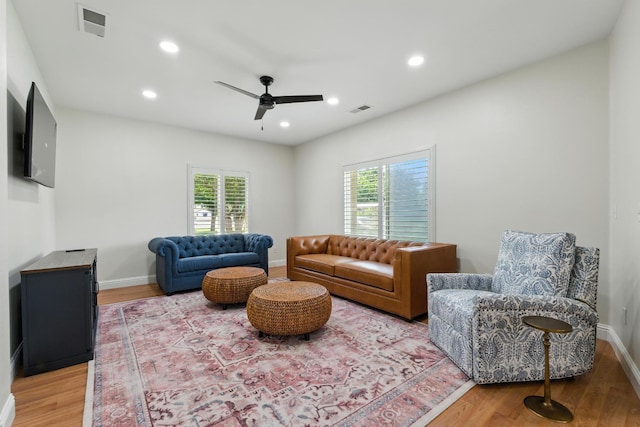135 N Park Dr, Madera, CA 93637 - living room with a ceiling fan, light wood-style flooring, and recessed lighting