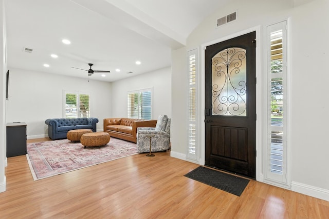 135 N Park Dr, Madera, CA 93637 - foyer entrance with light wood-type flooring, ceiling fan, and recessed lighting