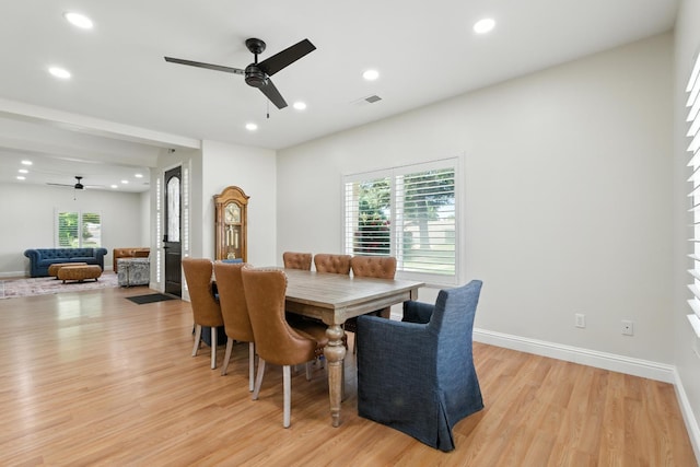 135 N Park Dr, Madera, CA 93637 - dining room with a ceiling fan, light wood-style floors, healthy amount of natural light, and recessed lighting