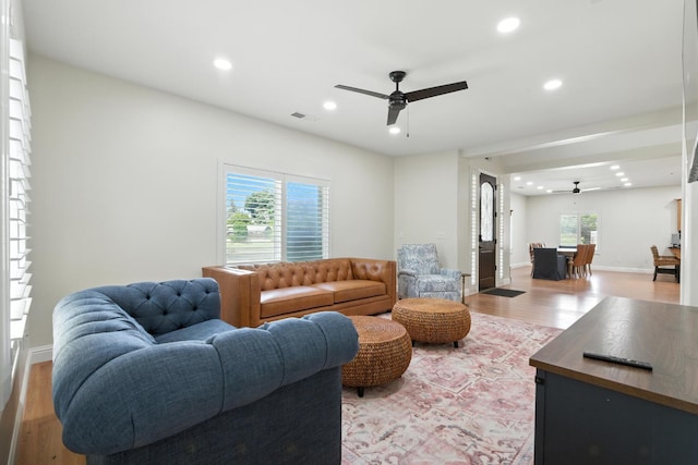 135 N Park Dr, Madera, CA 93637 - living area with a ceiling fan, recessed lighting, and wood finished floors