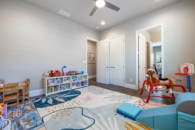 2706 Trenton Ave, Clovis, CA 93619 - game room featuring ceiling fan, wood finished floors, and recessed lighting