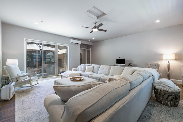 2706 Trenton Ave, Clovis, CA 93619 - living room with a wall mounted AC, wood finished floors, attic access, and recessed lighting