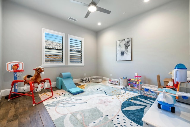 2706 Trenton Ave, Clovis, CA 93619 - recreation room with wood-type flooring, recessed lighting, and a ceiling fan
