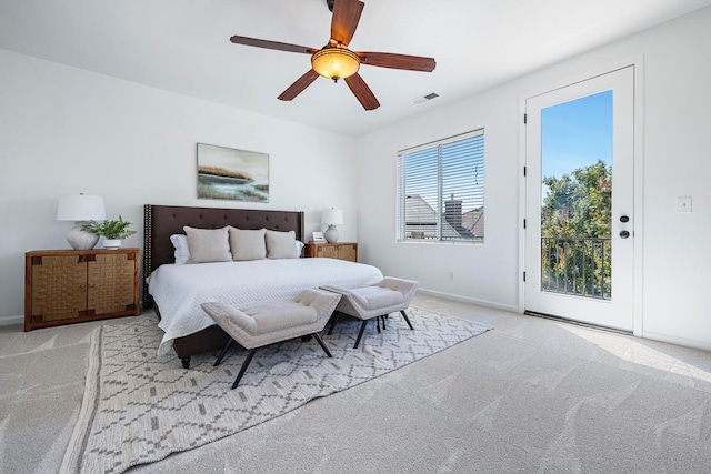 4160 N Creekbend, Clovis, CA 93619 - bedroom with carpet floors, access to outside, and a ceiling fan