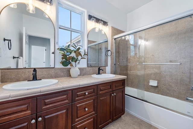 4160 N Creekbend, Clovis, CA 93619 - bathroom with double vanity and bath / shower combo with glass door