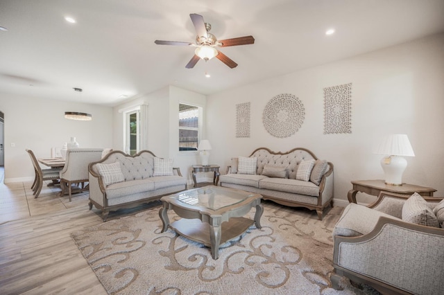 1728 E Green Sage Ave, Fresno, CA 93730 - living room with a ceiling fan, wood finished floors, and recessed lighting