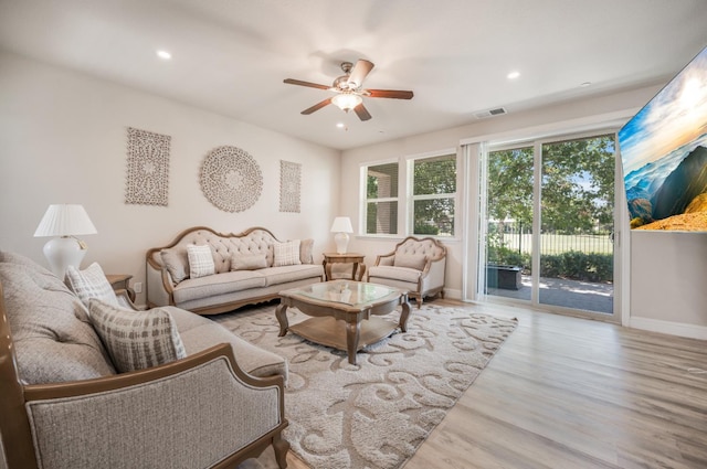1728 E Green Sage Ave, Fresno, CA 93730 - living area featuring ceiling fan, wood finished floors, and recessed lighting