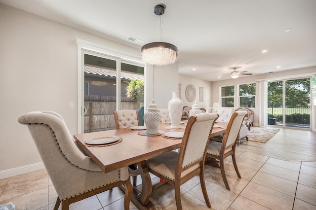 1728 E Green Sage Ave, Fresno, CA 93730 - dining space with a chandelier, light tile patterned floors, ceiling fan, and recessed lighting