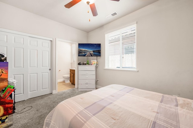 1728 E Green Sage Ave, Fresno, CA 93730 - carpeted bedroom featuring connected bathroom and a ceiling fan
