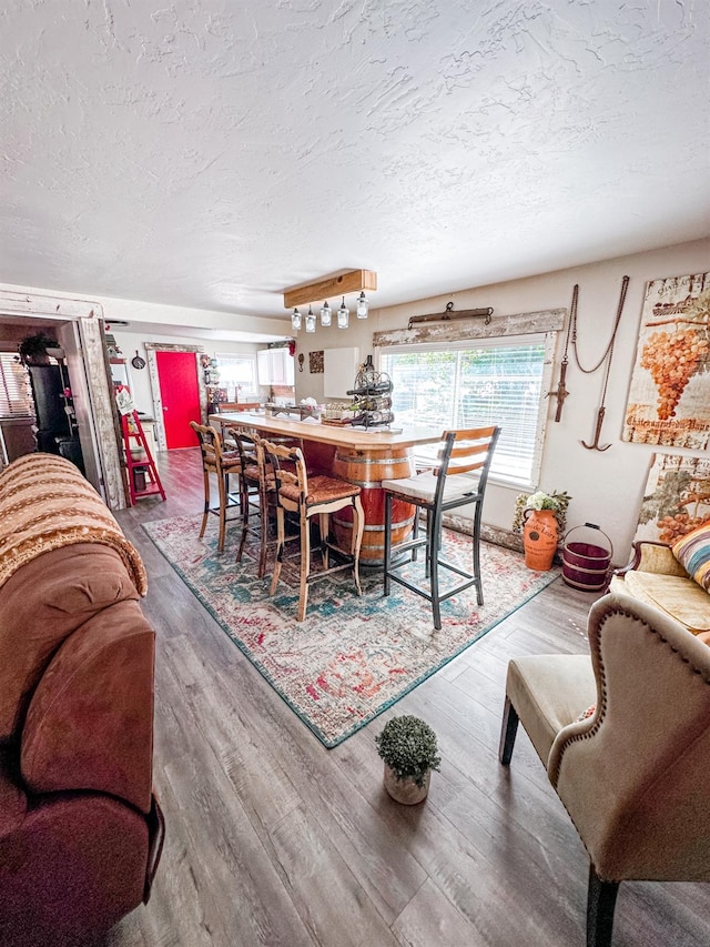 37969 Rd 422, Oakhurst, CA 93644 - dining area featuring a textured ceiling, plenty of natural light, and wood finished floors