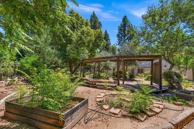 835 E Ashcroft Ave, Fresno, CA 93704 - view of yard with a vegetable garden and a pergola
