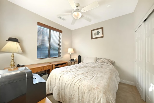 11319 N Via Napoli Dr, Fresno, CA 93730 - carpeted bedroom with a closet, a ceiling fan, and an office area