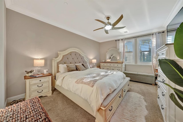 11617 N Bella Verde Ave, Fresno, CA 93730 - bedroom featuring ornamental molding, light carpet, and a ceiling fan