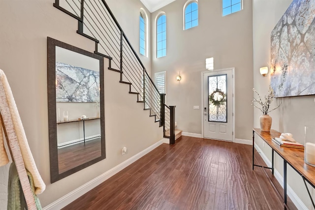 11617 N Bella Verde Ave, Fresno, CA 93730 - foyer featuring a high ceiling, stairway, dark wood finished floors, and plenty of natural light