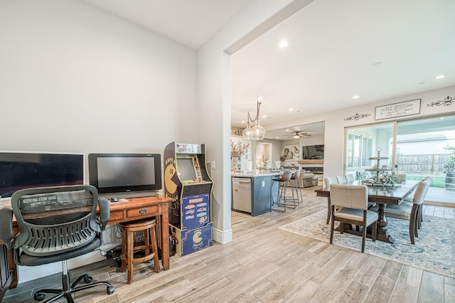 924 Orchard Hills Rd, Madera, CA 93636 - office space with light wood-type flooring, recessed lighting, and ceiling fan