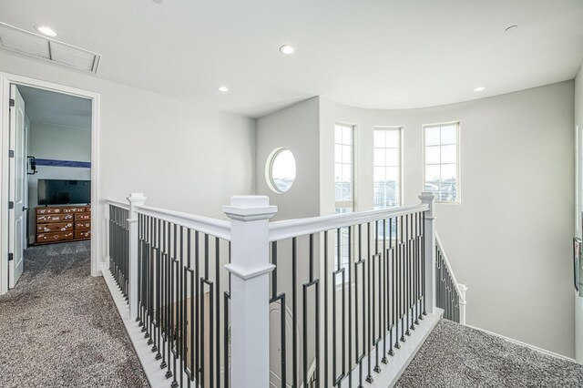 924 Orchard Hills Rd, Madera, CA 93636 - hallway with carpet, an upstairs landing, and recessed lighting