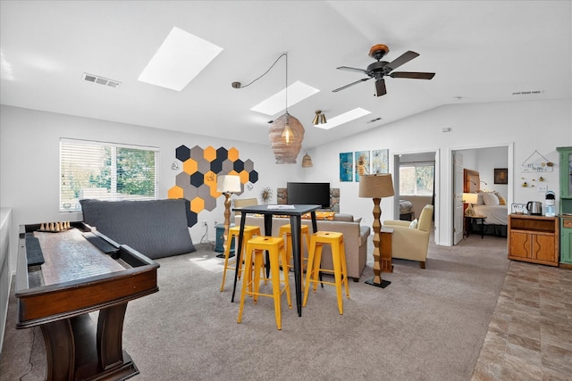 53401 Timberview Rd, North Fork, CA 93643 - recreation room featuring a skylight, lofted ceiling, and ceiling fan