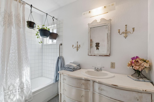 44810 Douglas Rd S, Coarsegold, CA 93614 - bathroom with vanity and shower / tub combo with curtain