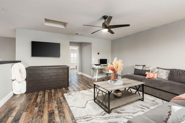 1397 N Redington Ave, Clovis, CA 93619 - living area with attic access, hardwood / wood-style floors, and a ceiling fan