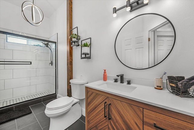 34503 Backbone Rd, Auberry, CA 93602 - full bath with vanity, a shower stall, and tile patterned flooring