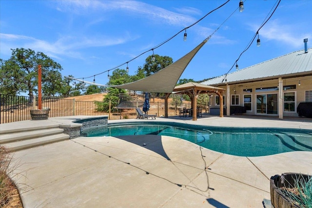 34503 Backbone Rd, Auberry, CA 93602 - view of swimming pool with a gazebo, a patio area, and a fenced backyard