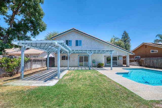 6355 N Cleo Ave, Fresno, CA 93722 - rear view of house featuring a pergola, stucco siding, a patio, and a fenced backyard