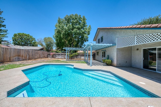 6355 N Cleo Ave, Fresno, CA 93722 - view of pool with a pergola, a fenced backyard, and a patio