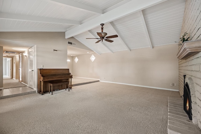 1702 W Bullard Unit 105, Fresno, CA 93711 - unfurnished living room featuring a fireplace, a ceiling fan, and carpet