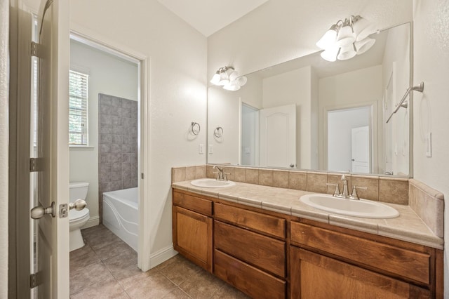 5929 N La Paz Ave, Fresno, CA 93723 - full bathroom featuring double vanity, tile patterned floors, and washtub / shower combination