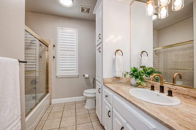 218 W Hubert Ct, Fresno, CA 93711 - bathroom featuring vanity, tile patterned flooring, enclosed tub / shower combo, and a chandelier