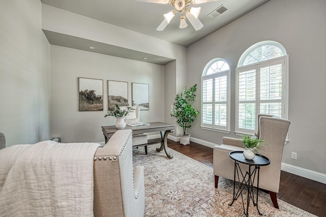 218 W Hubert Ct, Fresno, CA 93711 - home office featuring ceiling fan and dark wood-style flooring