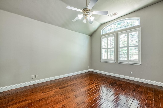 218 W Hubert Ct, Fresno, CA 93711 - empty room with dark wood finished floors, vaulted ceiling, and a ceiling fan